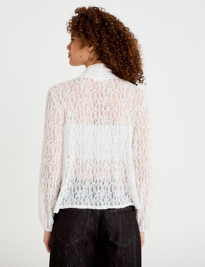 Blouse droite col montant dentelle ecru femme