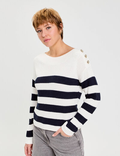 Pull col bateau ecru femme