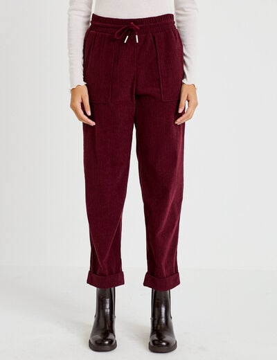 Pantalon jogging velours bordeaux femme