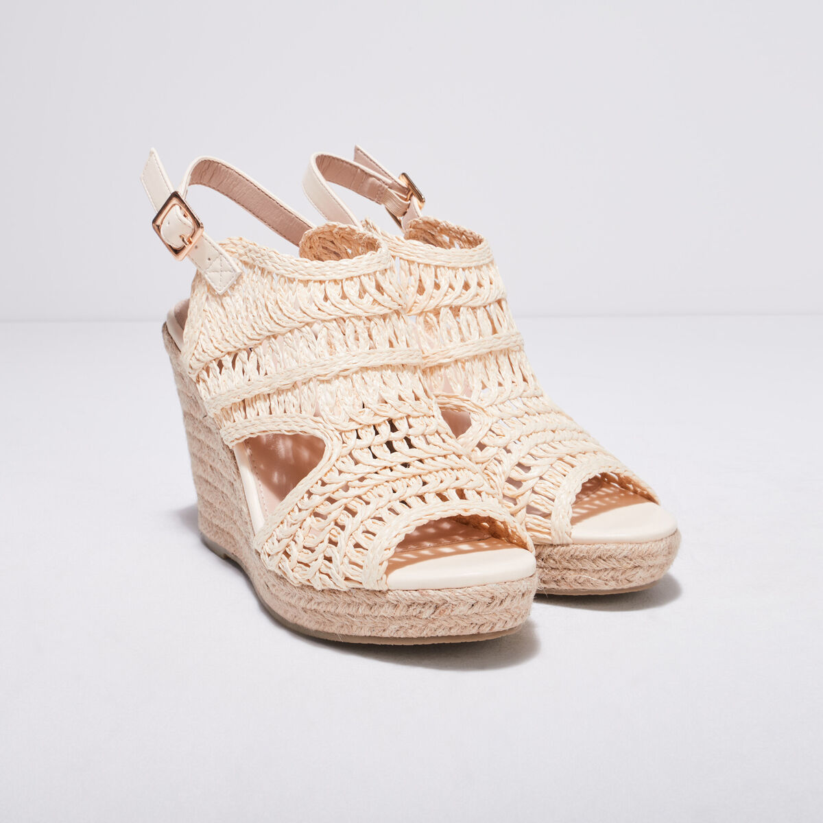 Sandales avec talons compens&eacute;s ivoire femme