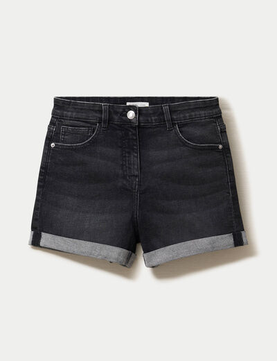 Short slim en jean denim noir femme