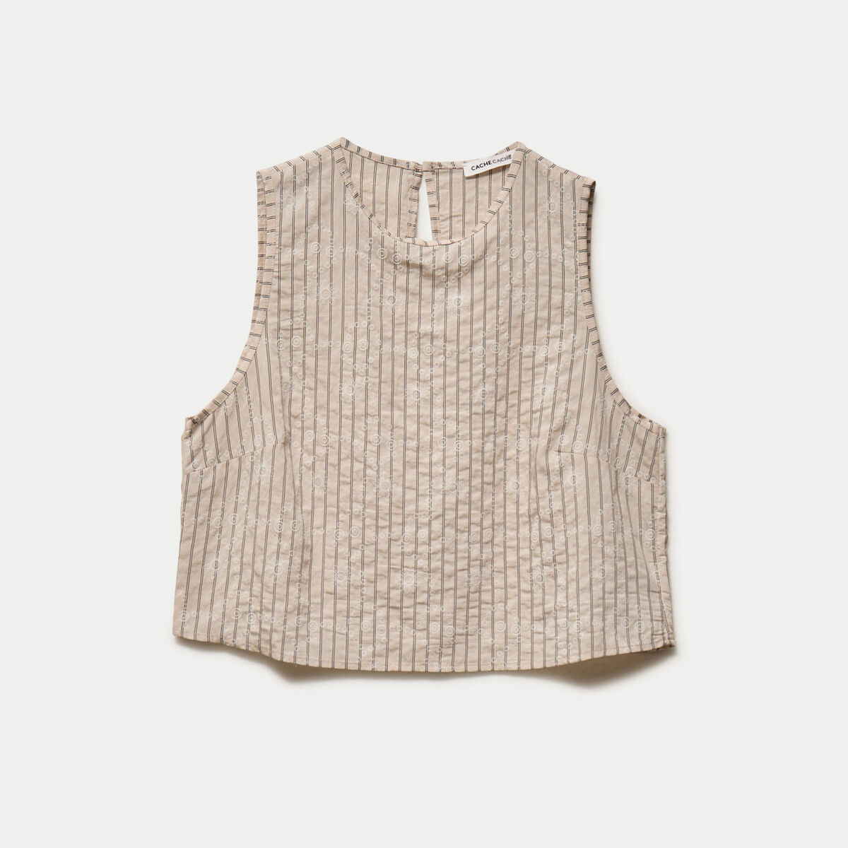 Blouse droite sans manches pliss&eacute;e creme femme