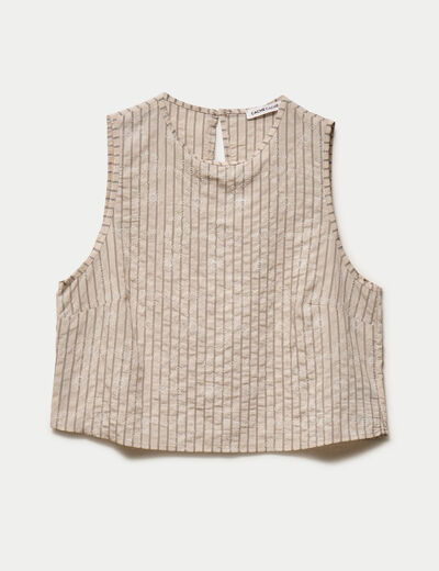 Blouse droite sans manches pliss&eacute;e creme femme