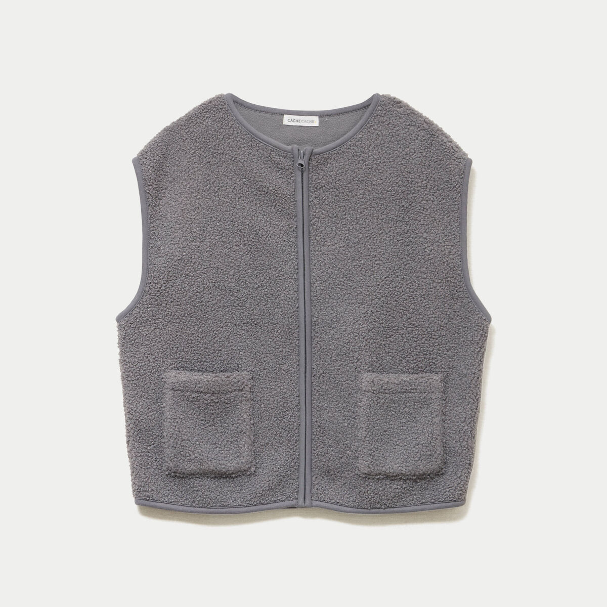 Gilet sans manches bouclette gris femme