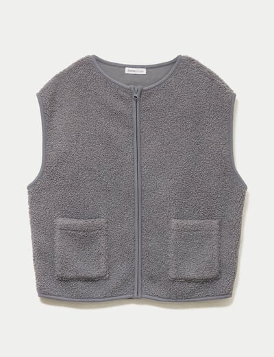 Gilet sans manches bouclette gris femme