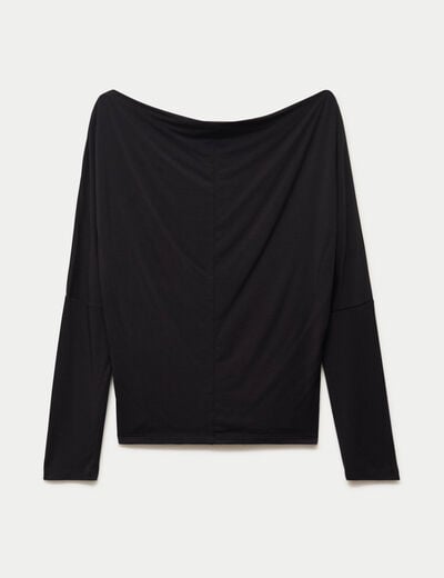 T-shirt col bateau manches longues noir femme