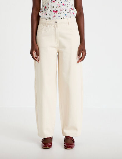 Pantalon barrel broderie taille basse ecru femme
