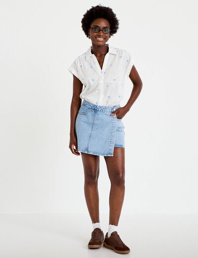 Blouse droite sans manches col rond blanc femme