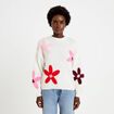 Pull oversize col rond manches longues ecru femme