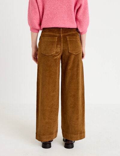 Pantalon bootcut taille haute velours marron femme