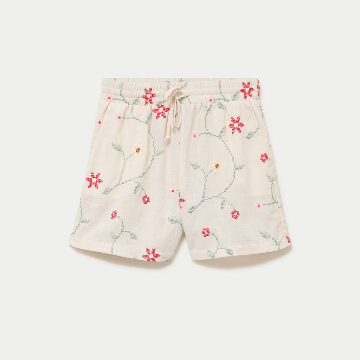 Short avec broderie blanc femme