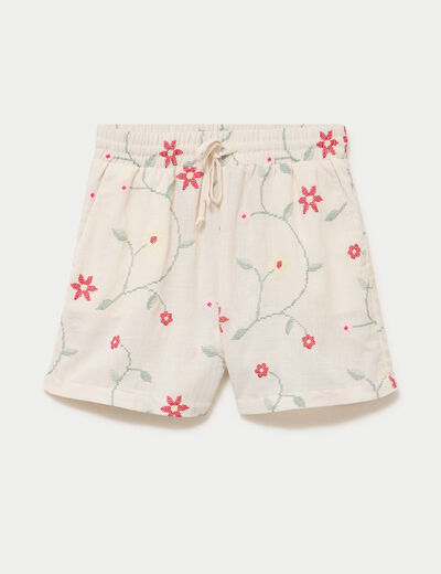 Short avec broderie blanc femme