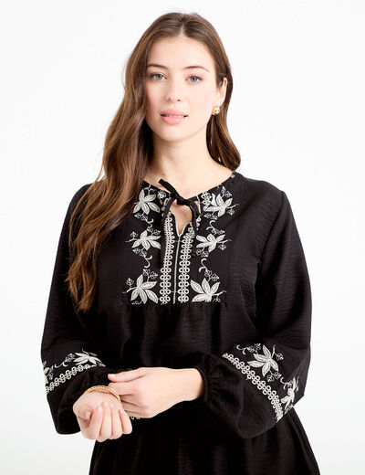 Blouse ample broderie noir femme
