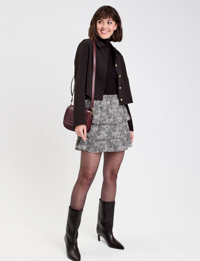 Veste droite courte col classique noir femme