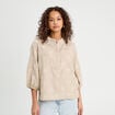 Blouse manches 3/4 brod&eacute;e taupe femme