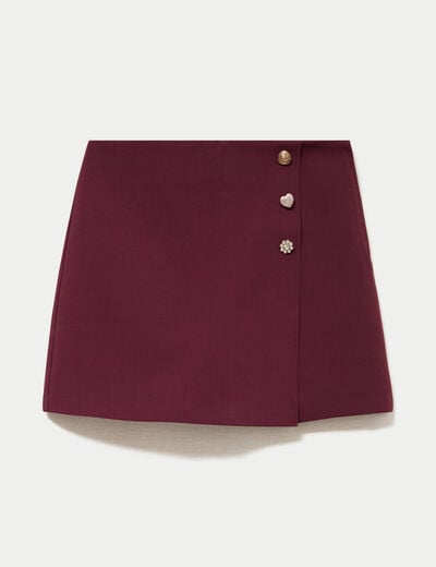 Jupe-short &eacute;vas&eacute;e taille haute bordeaux femme