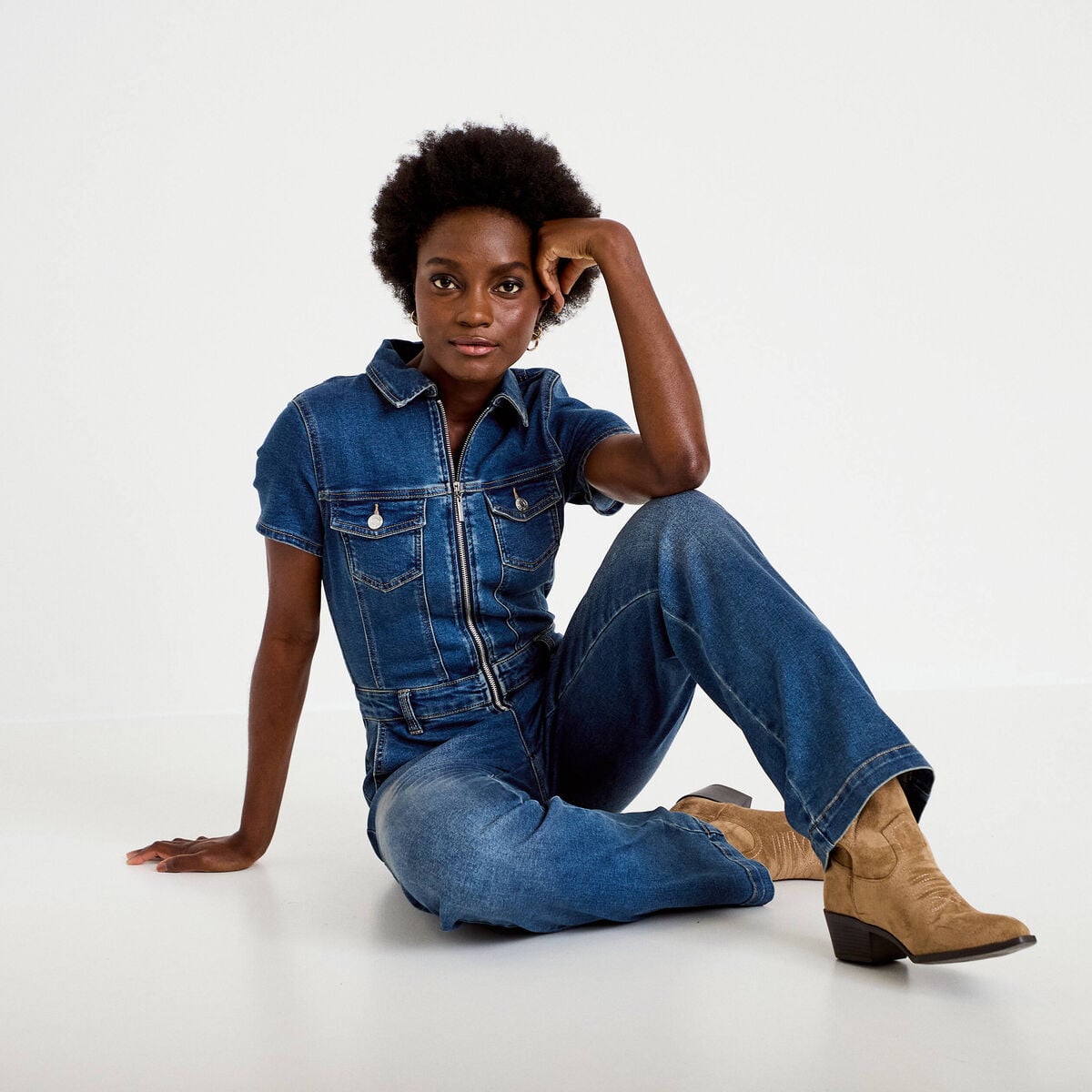 Combinaison pantalon en jean denim double stone femme