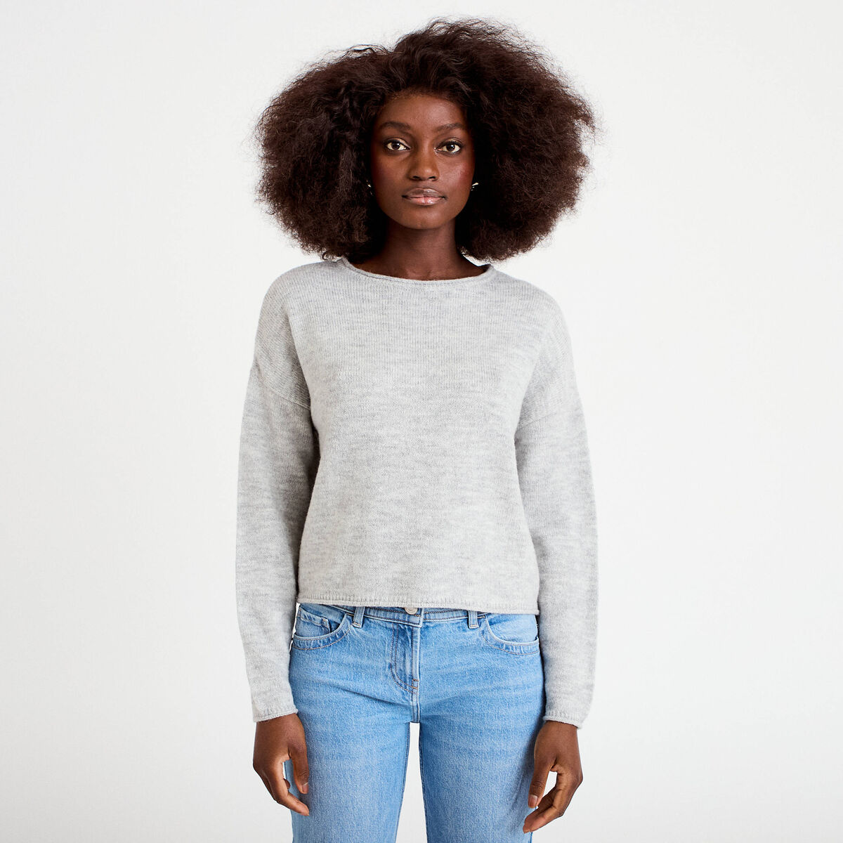 Pull manches longues gris clair femme