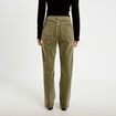 Pantalon droit en velours vert kaki femme