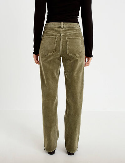 Pantalon droit en velours vert kaki femme