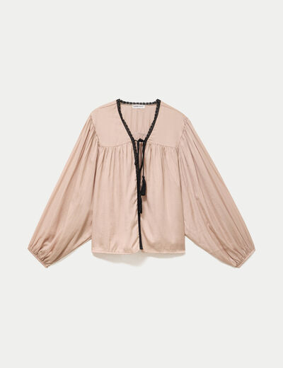 Blouse droite manches longues ecru femme