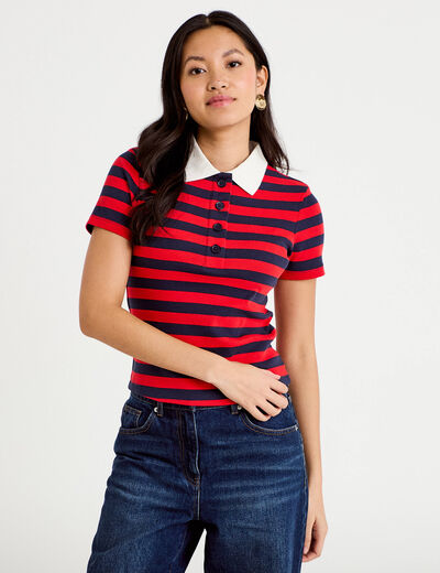 T-shirt c&ocirc;tel&eacute; col polo rouge femme