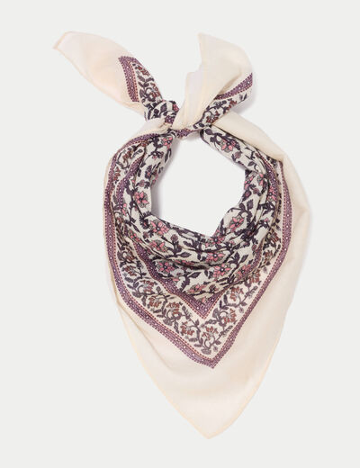 Foulard satin&eacute; soyeux ecru femme