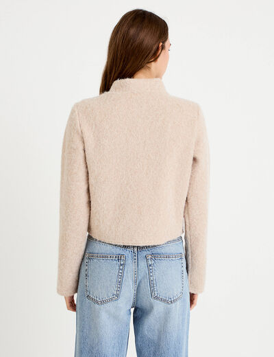 Veste droite cropped effet polaire ivoire femme