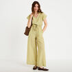 Pantalon large taille haute fluide vert kaki femme