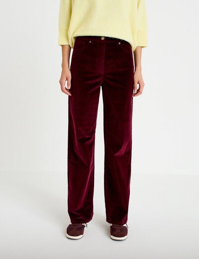 Pantalon bootcut taille haute velours bordeaux femme