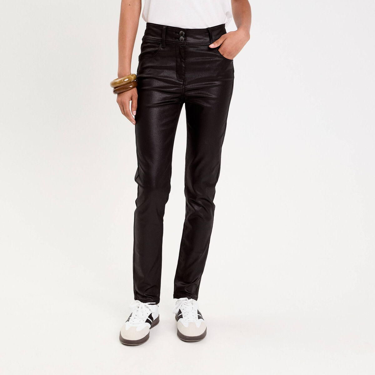 Pantalon enduit slim push-up denim noir enduit femme