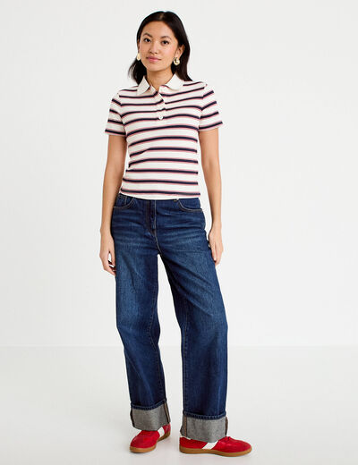 T-shirt c&ocirc;tel&eacute; col polo rouge femme