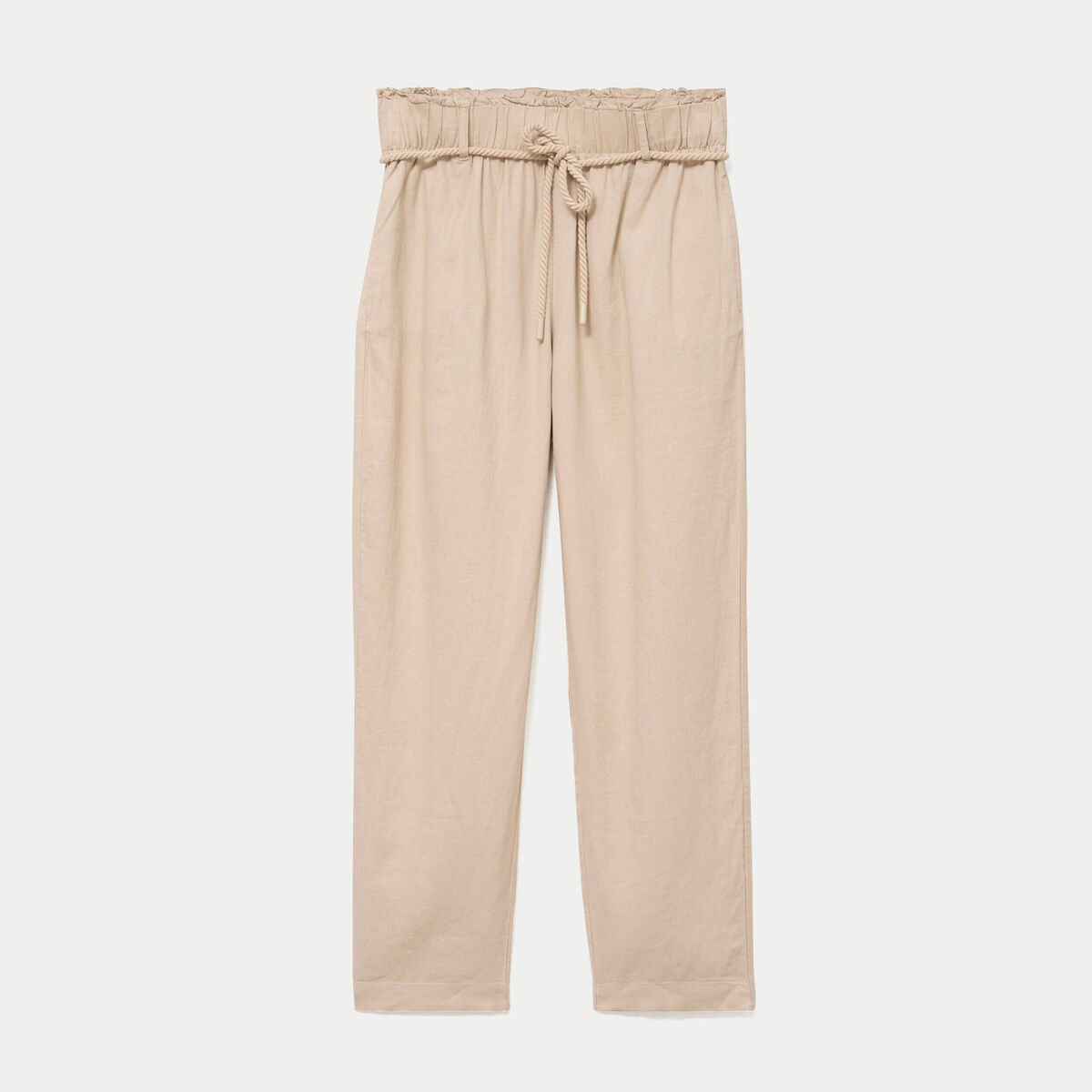 Pantalon large 7/8&egrave;me taille haute sable femme