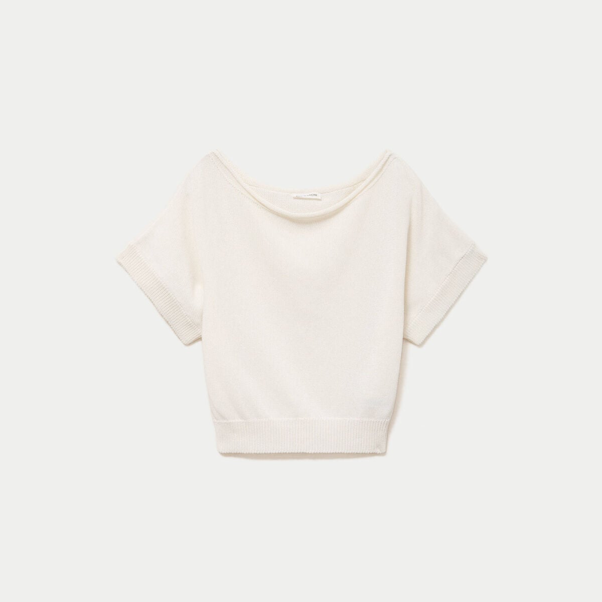 Pull ample cropped manches courtes ecru femme