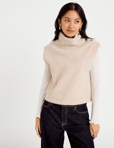 Pull droit sans manches col montant sable femme