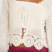 Gilet col v manches longues avec noeuds ecru femme