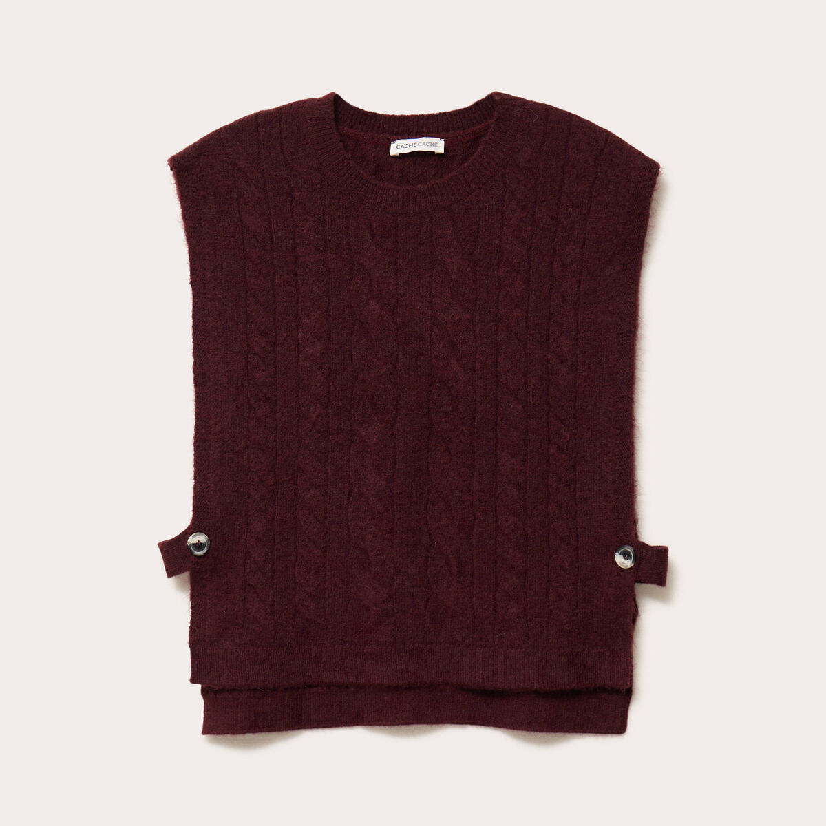 Pull sans manches torsad&eacute; violet fonc&eacute; femme