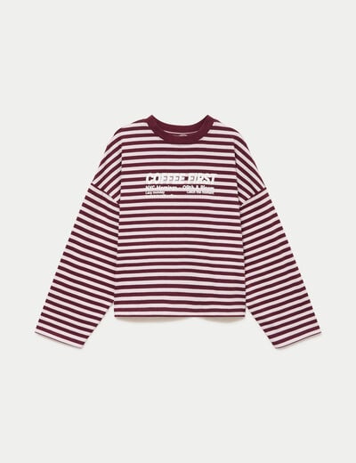 T-shirt col rond manches longues rose femme