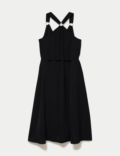 Robe longue droite col v bretelles fines noir femme