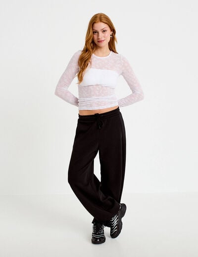 T-shirt ajust&eacute; manches longues blanc femme