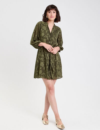 Robe chemise &eacute;vas&eacute;e ceintur&eacute;e vert kaki femme
