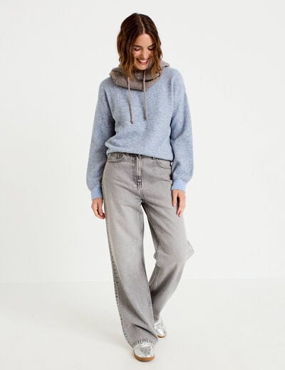 Pull ample col rond manches longues gris femme