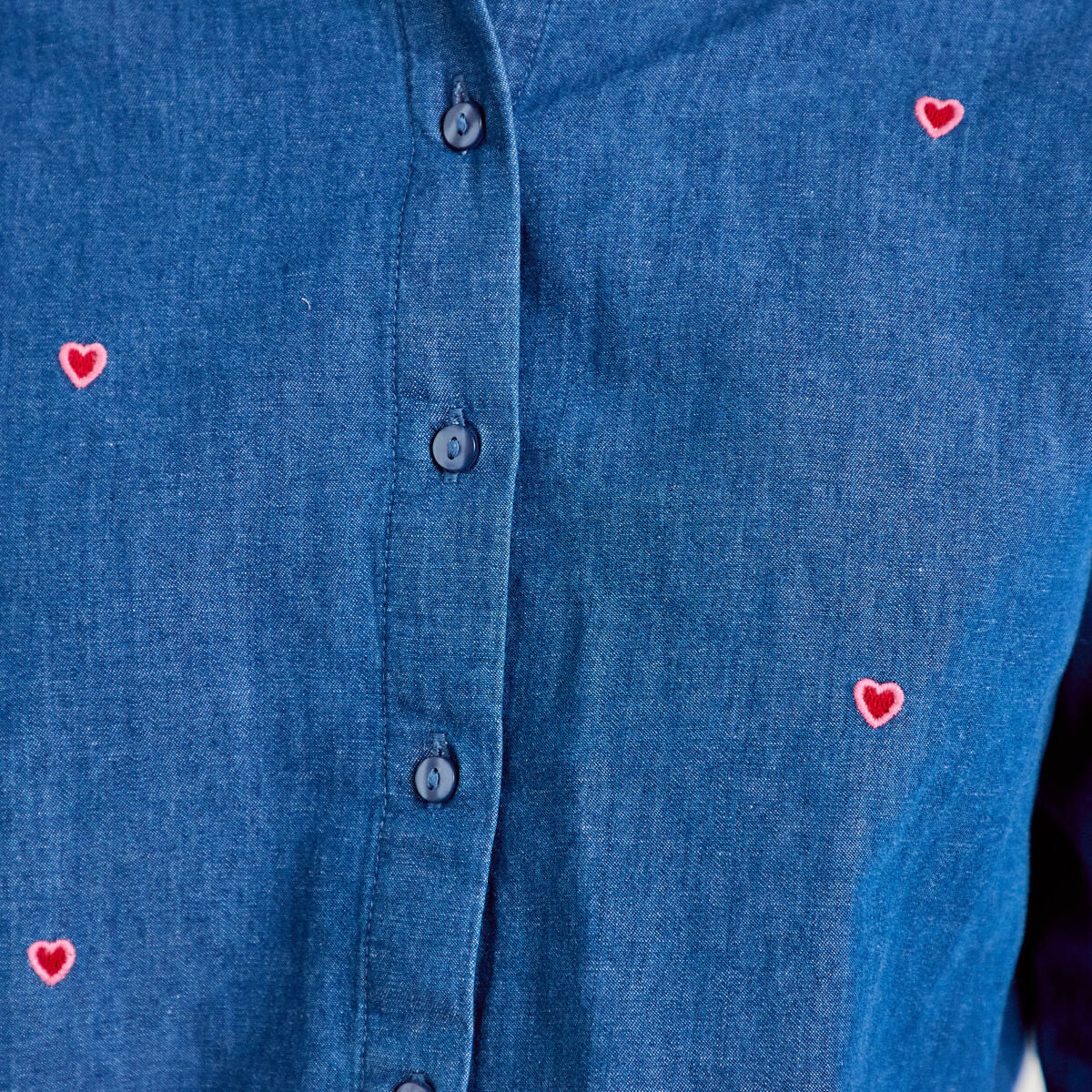 Chemise droite en jean col am&eacute;ricain denim stone femme