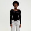 Body en velours d&eacute;collet&eacute; dos noir femme
