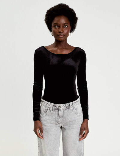 Body en velours d&eacute;collet&eacute; dos noir femme