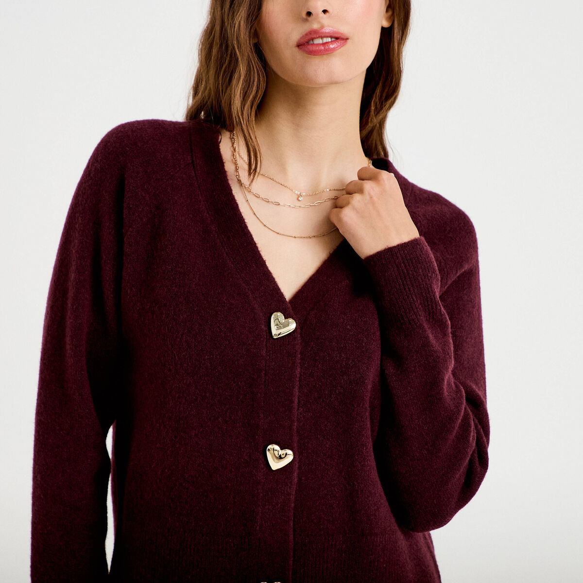 Gilet boutons coeur prune femme