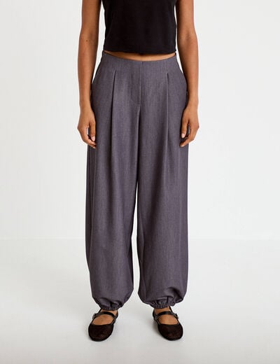 Pantalon city taille basse effet boule gris fonc&eacute; femme