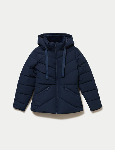 Doudoune cintr&eacute;e &agrave; capuche bleu marine femme