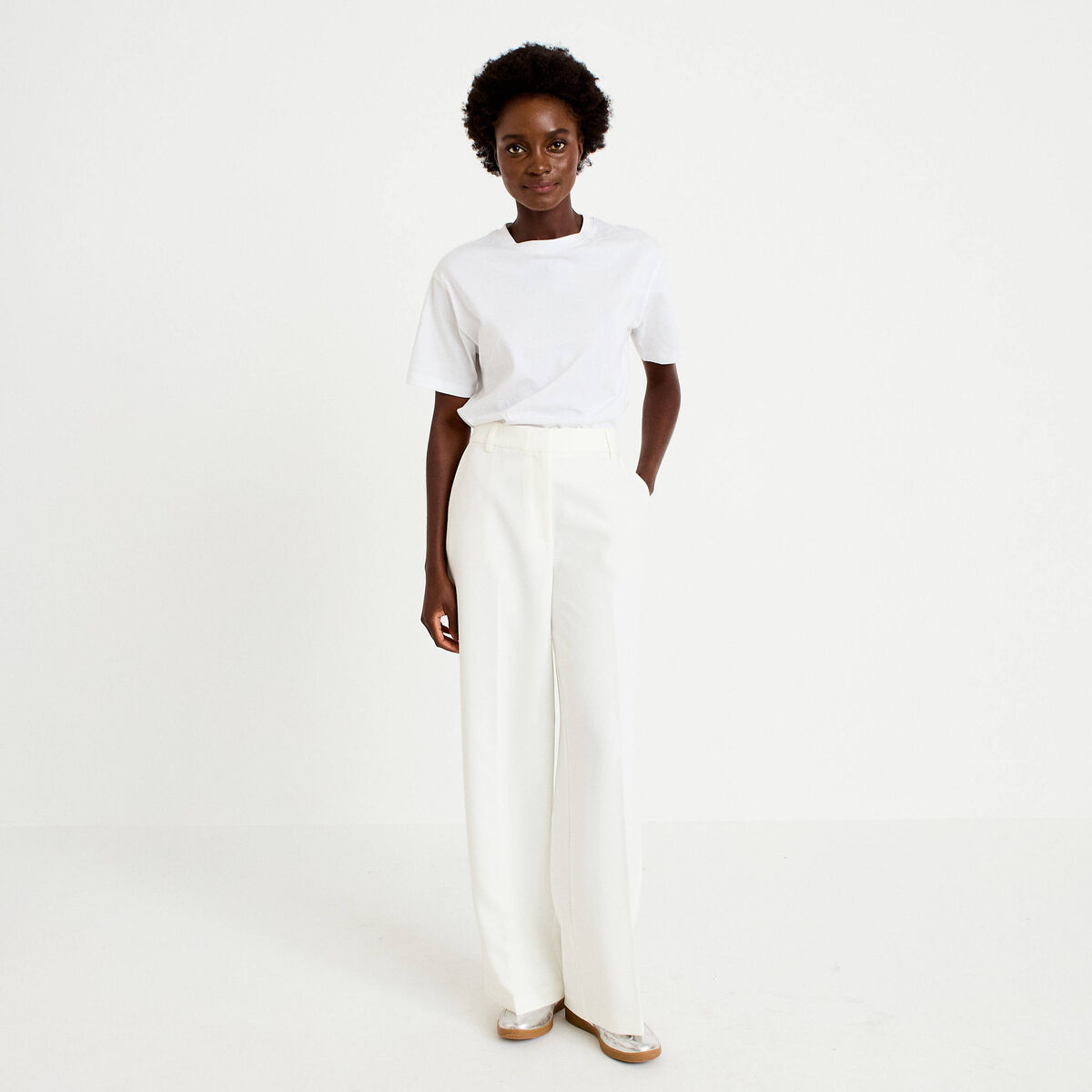 Pantalon bootcut taille standard ecru femme