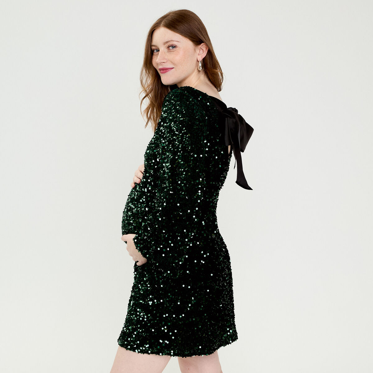 Robe &agrave; sequins dos nou&eacute; vert fonc&eacute; femme